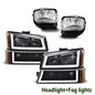 Solid Spare Fit For 03-06 Chevy Silverado Avalanche Black LED DRL Headlights+Fog Lights