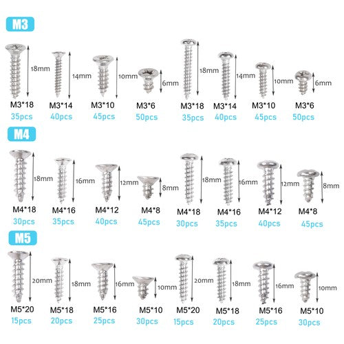 Solid Spare M3 M4 M5 size 815 pieces Stainless Steel Bolts and Nuts Combination Kits