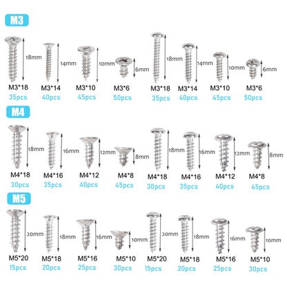 Solid Spare M3 M4 M5 size 815 pieces Stainless Steel Bolts and Nuts Combination Kits