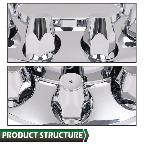 Solid Spare Complete 33mm Lug Silver Hub Cover Semi Truck Wheel Axle Cover Kit Front & Rear