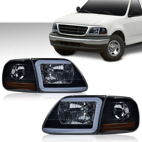 Solid Spare LED Tube Headlights & Corner Parking Lights Smoke Fit For 97-04 F150 Expedition