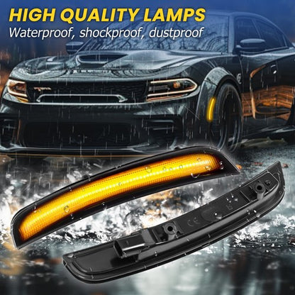 Solid Spare For 15-22 23 Dodge Charger LED Front Bumper Side Marker Light Lamp Smoked Amber