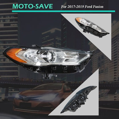 Solid Spare Projector Headlight Chrome Housing W/LED DRL For Ford Fusion 2017-19 Right Side