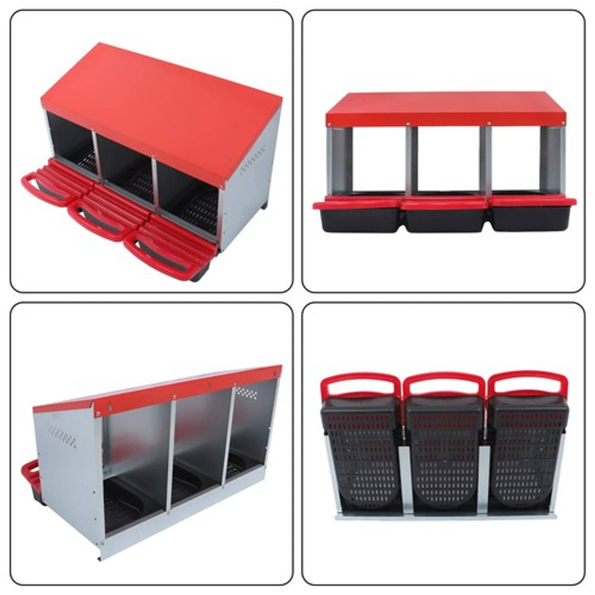 Solid Spare Red Chicken Egg Laying Box With Lided Cover Chicken Nest Boxes Coop Metal 3 Hole
