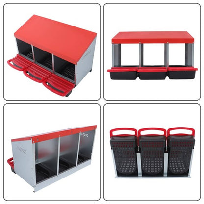 Solid Spare Red Chicken Egg Laying Box With Lided Cover Chicken Nest Boxes Coop Metal 3 Hole