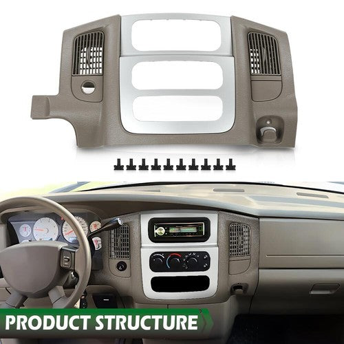 Solid Spare Fit For 2002-2005 Dodge Ram Beige Dash Bezel Silver Radio Surround Vents Trim
