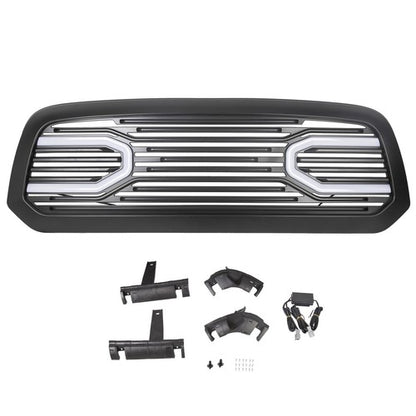 Solid Spare Front Upper Big Horn Black Grille Shell With Light For 2013-2018 Dodge Ram 1500
