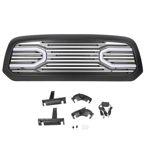 Solid Spare Front Upper Big Horn Black Grille Shell With Light For 2013-2018 Dodge Ram 1500