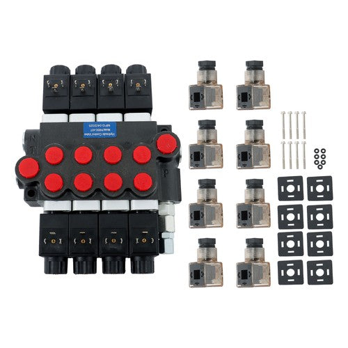 Solid Spare 4 Spool 12V DC Solenoid Hydraulic Control Valve 13GPM 3600PSI Double Acting