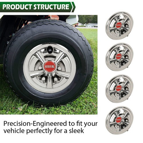 Solid Spare Fit For EZGO Club Car Yamaha 4PCS 8" Golf Cart Wheel Covers Hub Caps Chrome