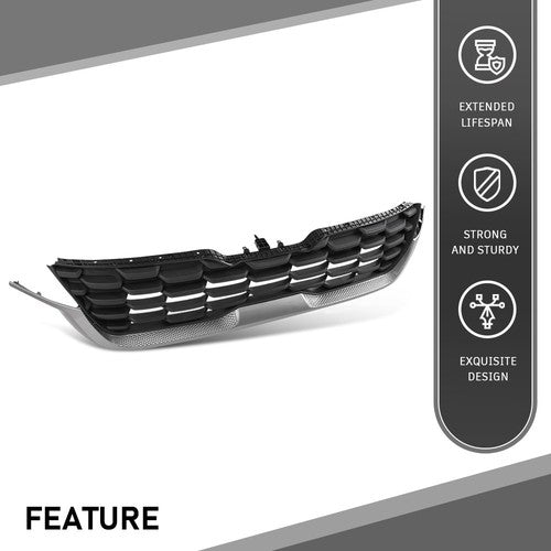 Solid Spare Fit For 20-23 Kia Seltos Front Bumper Upper Grille Grill Black+Chrome 86350Q5300