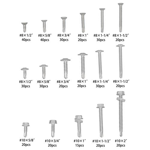 Solid Spare 410 Stainless Steel Self Tapping Screws for Metal, 425PCS #8#10 Assortment Set