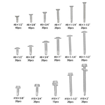 Solid Spare 410 Stainless Steel Self Tapping Screws for Metal, 425PCS #8#10 Assortment Set