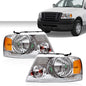 Solid Spare Fit For 2004-2008 Ford F150 Headlights Assembly Chrome Housing Amber Reflector