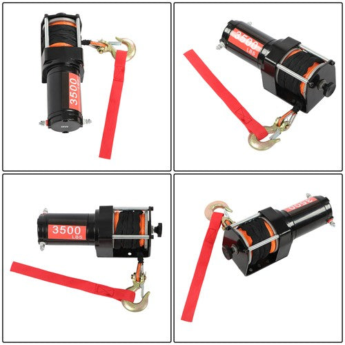 Solid Spare 3500lbs Electric Winch 12VDC/1.5HP 3/16in x 39ft Synthetic Rope IP55 Waterproof