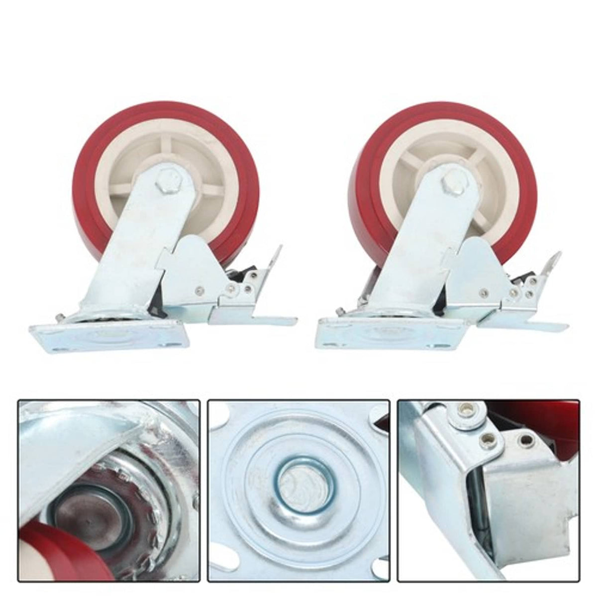 Solid Spare Four 6" red industrial casters 2 with brakes 2 without brakes