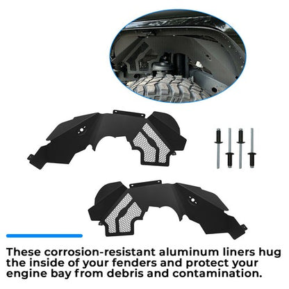 Solid Spare Front Inner Fender Liners Flares Aluminum For 2007-2018 Jeep Wrangler JK JKU