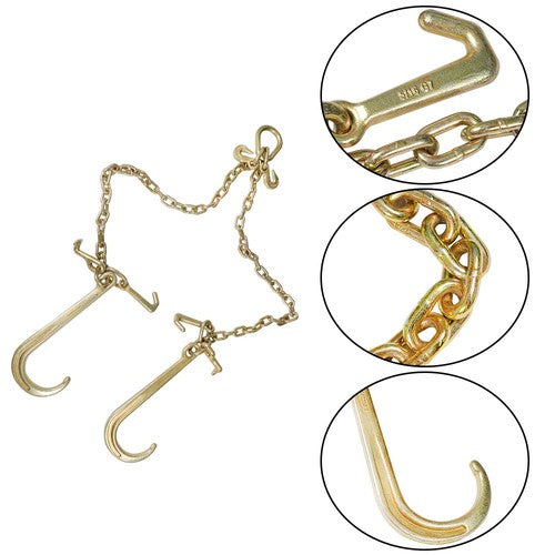 Solid Spare 5/16" G70 V-Chain Bridle w/ 15" Large J Hooks,T- Hook & J-Hook w/ Grab Hooks 3'