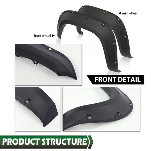 Solid Spare 4pcs Pocket Rivet Style Wheel Fender Flares Fit For 2016-2022 Toyota Tacoma