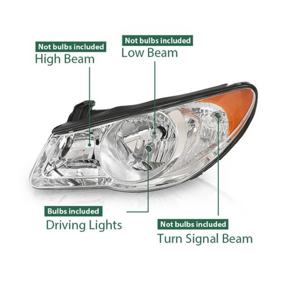 Solid Spare Fit For 2007-2010 Hyundai Elantra Clear Chrome Headlight Assembly Left Side