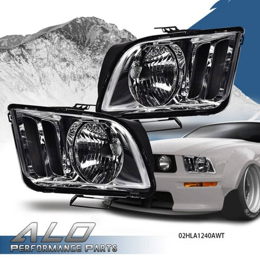 Solid Spare Fit For 2005-2009 Ford Mustang Left & Right Clear/Chrome Headlights Replacement