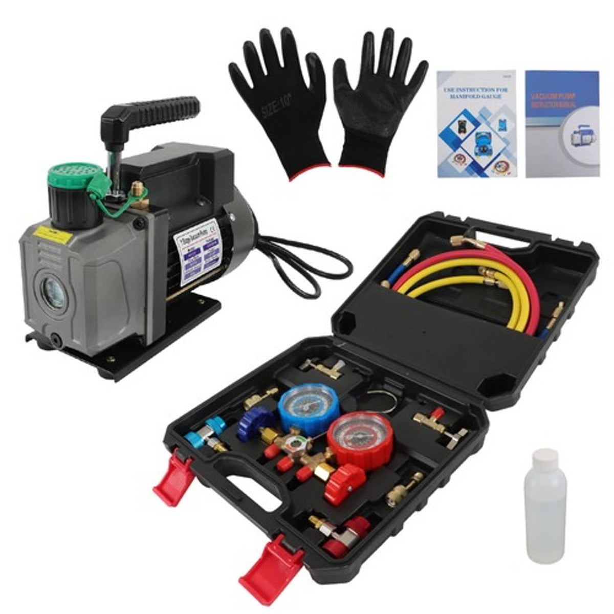Solid Spare Set & Accessories 1/3hp 4cfm HVAC Auto AC Vacuum Pump with Manifold Gauge