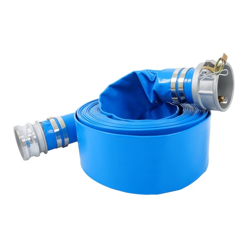 Solid Spare 3" x 50FT PVC Irrigation Discharge Hose W/Aluminum Connectors for Pools Blue