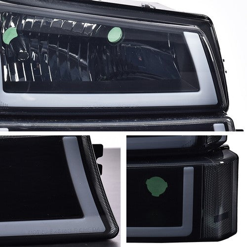 Solid Spare Fit For 2003-2007 Chevy Silverado Smoked Lens Black Housing LED DRL Headlights