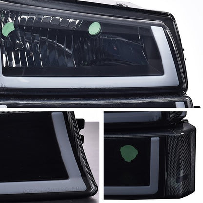 Solid Spare Fit For 2003-2007 Chevy Silverado Smoked Lens Black Housing LED DRL Headlights