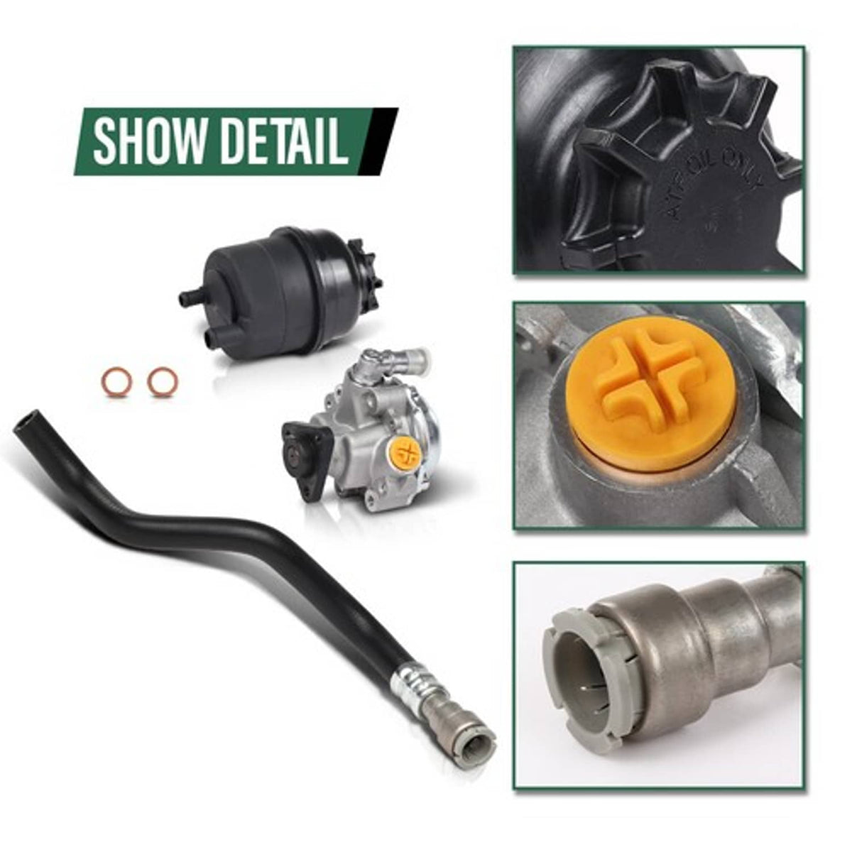 Solid Spare Fit for 01-05 BMW E46 325i 330i Power Steering Pump + Hoses + Reservoir w/ Cap