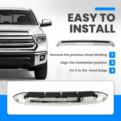 Solid Spare Chrome Front Upper Hood Bulge Molding Grille Trim For Toyota Tundra 2014-2021