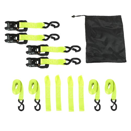 Solid Spare 4-Pack 1.6"x15' Green Ratchet Straps Kit 5,208lb Break Strength w/Safety S Hooks