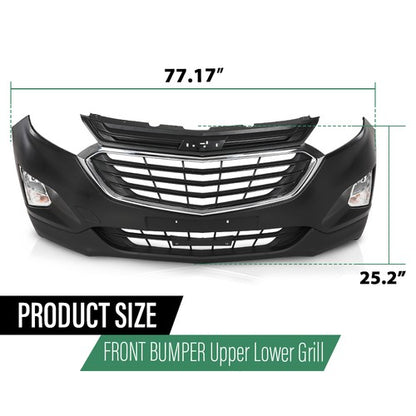 Solid Spare Fit For 2018-2021 Chevrolet Equinox Front Bumper+Grille+Fog Lights Full Set