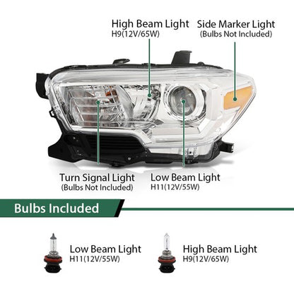 Solid Spare For 2016-2023 Toyota Tacoma Headlights w/o LED DRL Left+Right Headlamps Assembly