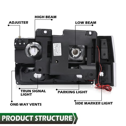 Solid Spare Fit For 88-98 Chevy GMC Sierra C/K Silverado Black LED Tube Headlights Headlamp