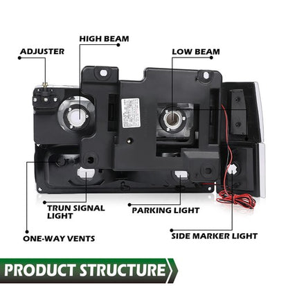 Solid Spare Fit For 88-98 Chevy GMC Sierra C/K Silverado Black LED Tube Headlights Headlamp