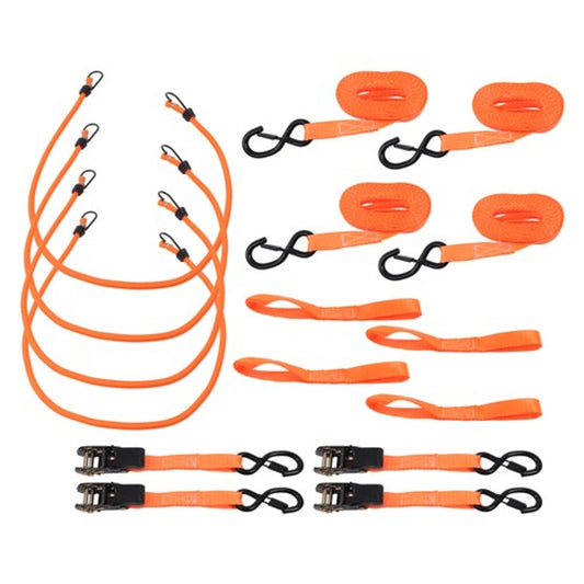 Solid Spare Ratchet Strap*4 Orange Polyester Fracture Strength 2200lbs 1in*15ft with S Hooks