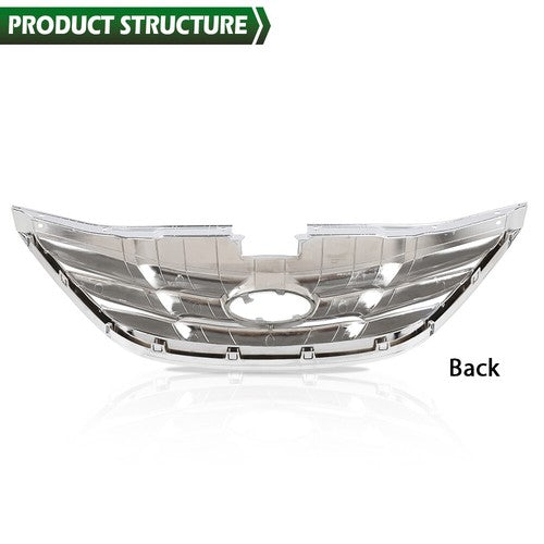 Solid Spare Fit For 2011-2013 Hyundai Sonata Front Bumper Upper Grille Mesh Grill Chrome