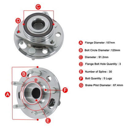 Solid Spare For Chevy Equinox Buick Regal GMC Terrain 2 Pcs Front Wheel Bearing Hubs 513288