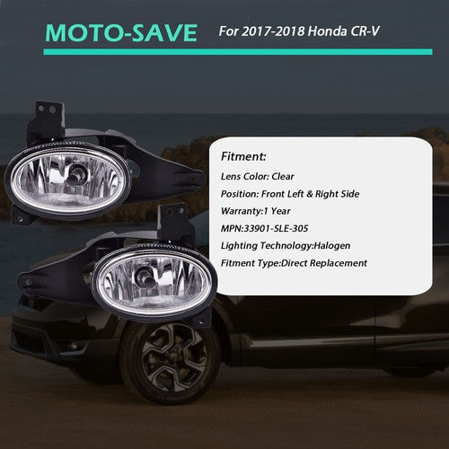 Solid Spare Halogen 3000k Fog Light Assembly w/Bezels For Honda CR-V 17-18 33901-SLE-305