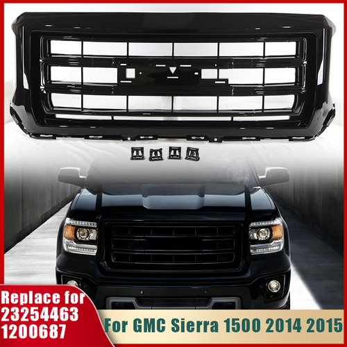 Front Bumper Grille Gloss Black For GMC Sierra 1500 2014 2015 SLT Style 23254463
