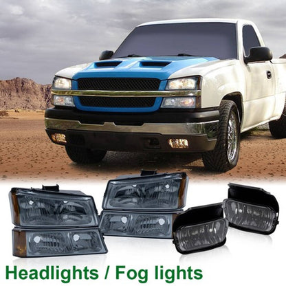 Solid Spare Fit For 03-06 Silverado Headlights + Bumper Signal Lamp + Driving Fog Lights