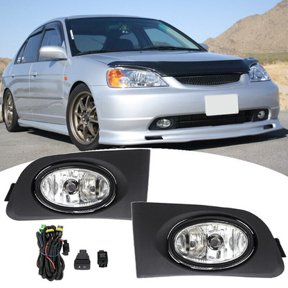 Fit 2001-2003 Honda Civic Front Bumper Fog lights Clear Lens Halogen Fog lamp