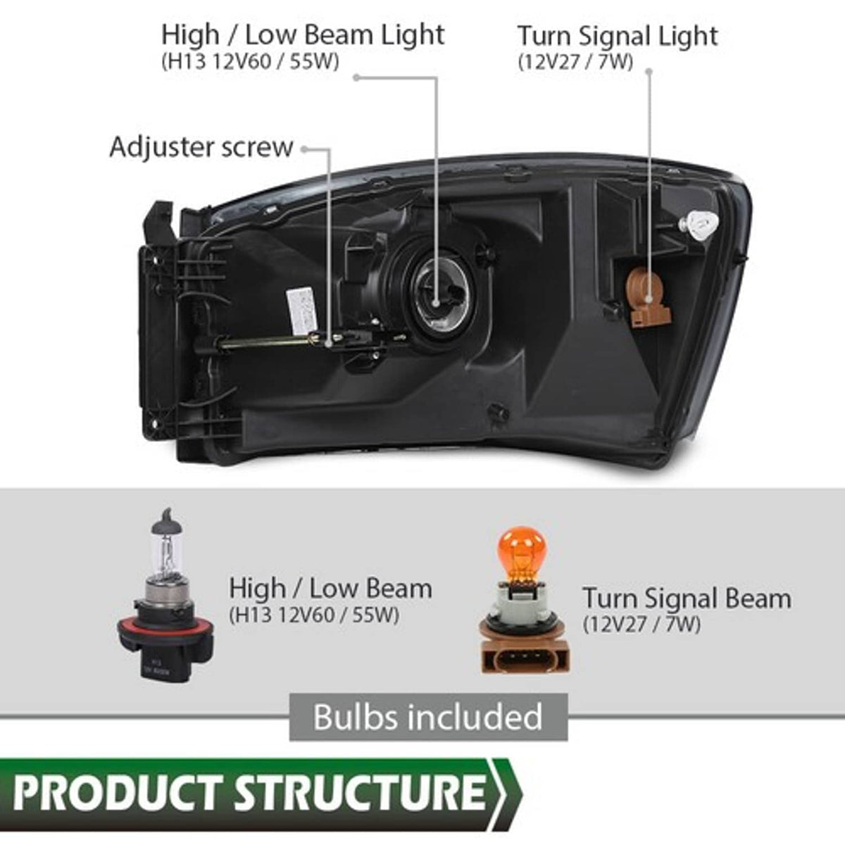 Solid Spare Fit For 06-09 Dodge Ram 1500 2500 3500 Smoke Black Headlights Headlamps