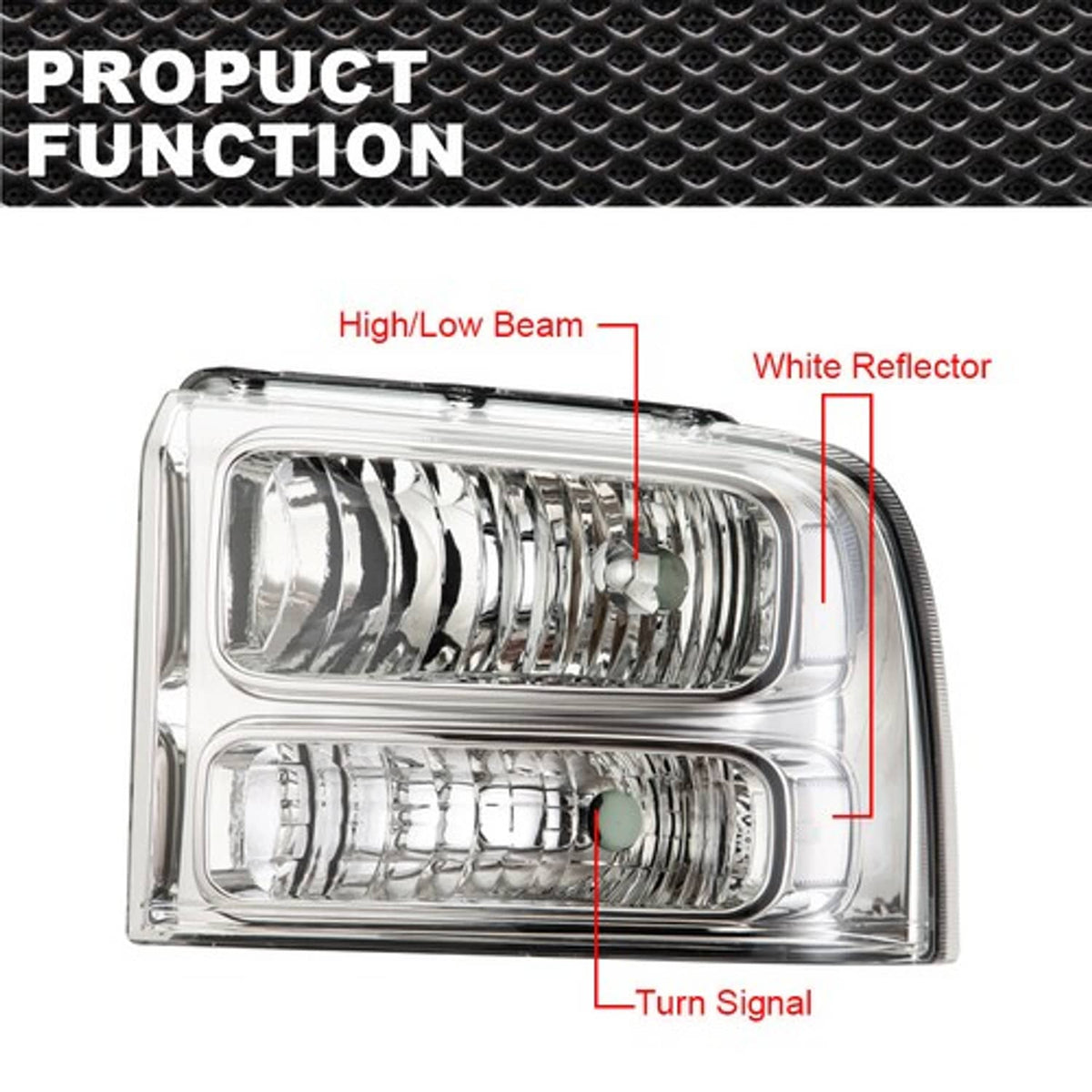 Solid Spare Fit For 05-07 Ford F250 F350 Super Duty Clear Corner Chrome Housing Headlights