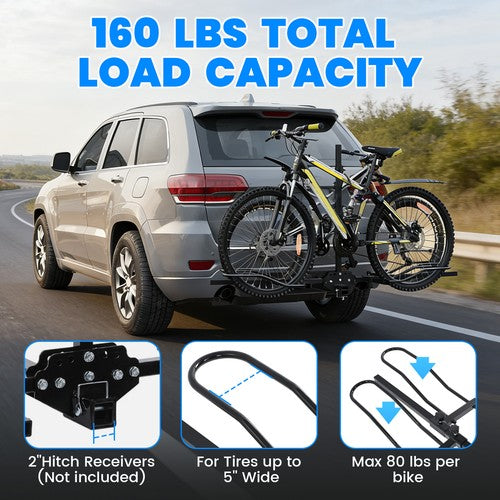 Solid Spare Foldable 2 Bike Rack Floor Stand Parking Hitch Mount Fat Tire Electric Bicycle