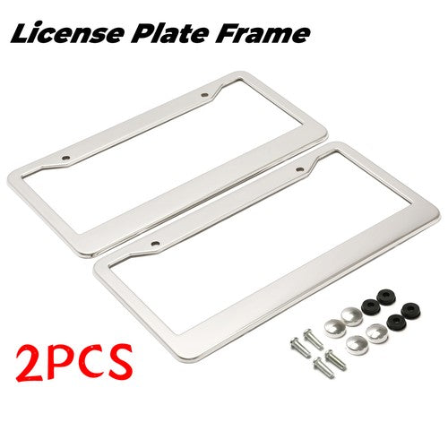 Solid Spare 2PCS Chrome Stainless Steel Metal License Plate Frame Tag Cover With Screw Caps
