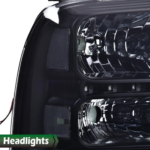 Solid Spare Fit For 2005-2007 F250 F350 F450 Super Duty LED DRL Black Clear Headlights Lamps