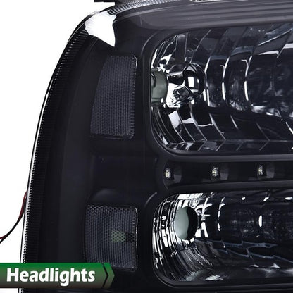 Solid Spare Fit For 2005-2007 F250 F350 F450 Super Duty LED DRL Black Clear Headlights Lamps