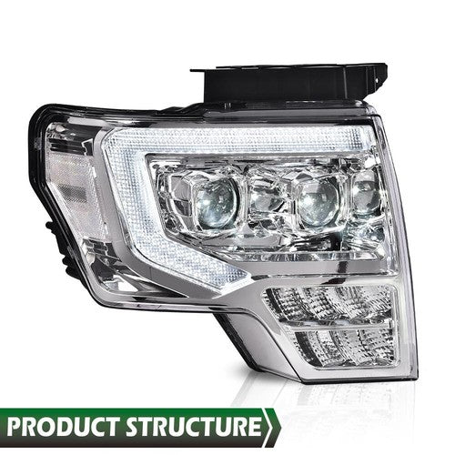 Solid Spare Fit For 09-14 Ford F-150 Dual LED Projector Chrome Headlights Left+Right